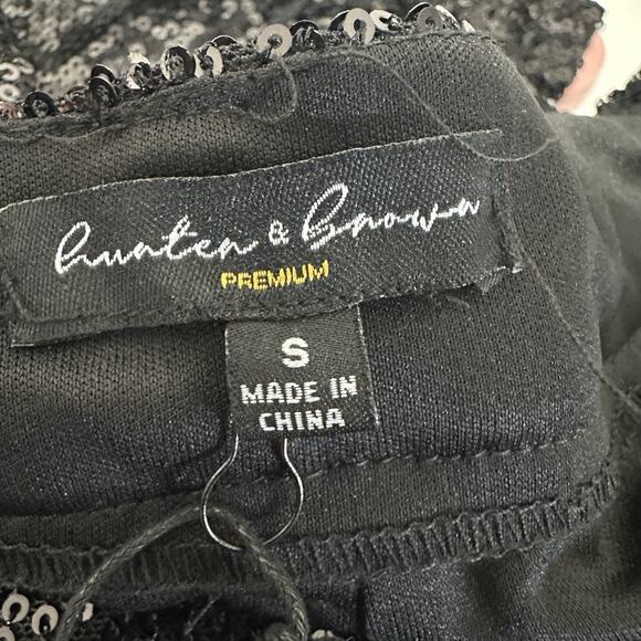 Hunter Brown Pants Women Small Black Sequin Wide Leg Sparkle Glam NYE Party Club - Picture 9 of 12